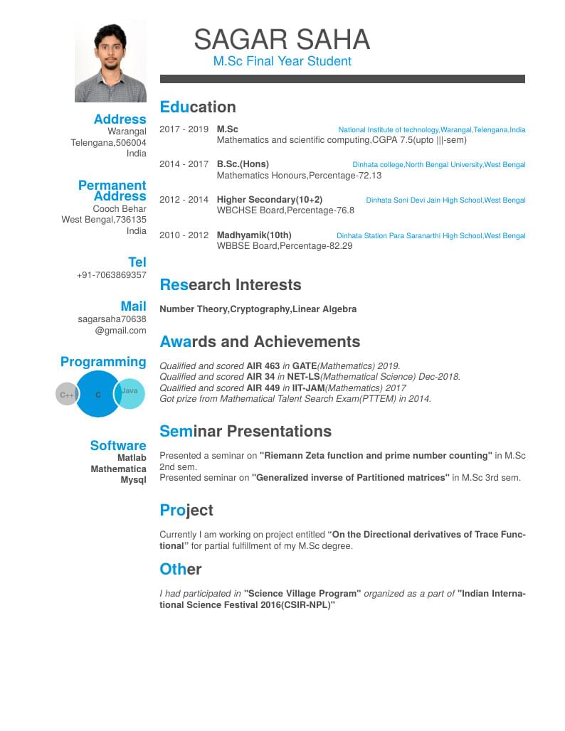 Sagar Saha's Smart Fancy CV