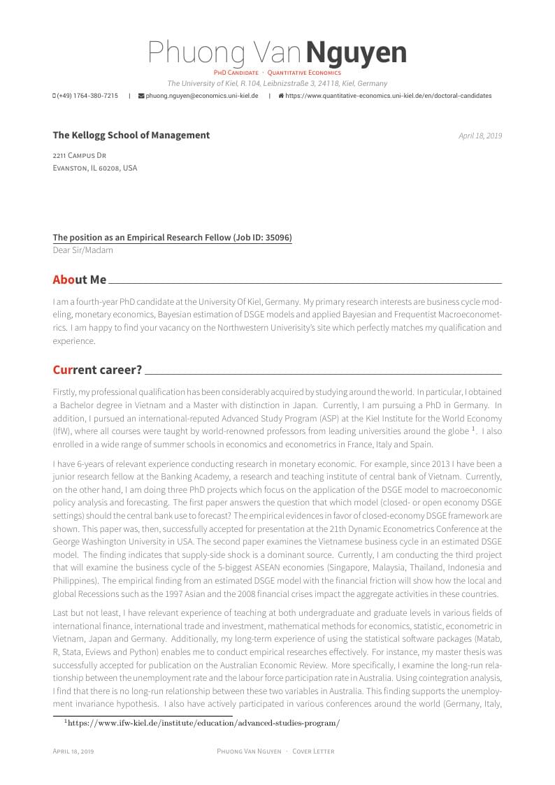 Phuong Van Nguyen's Cover letter