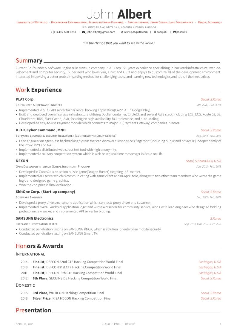 John Albert's CV