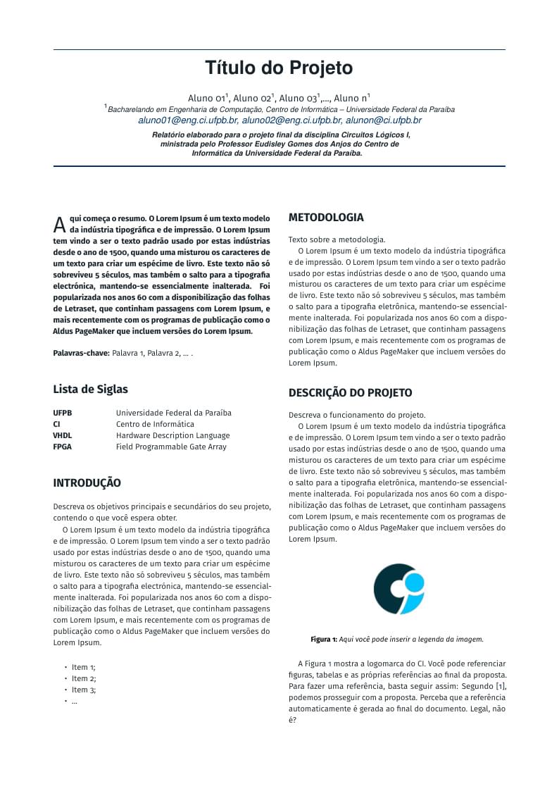 CI-UFPB- Template Relatório de Projeto