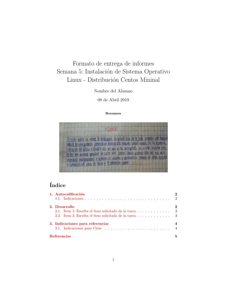 Formato de entrega de informes Semana 5: Instalación de Sistema Operativo Linux - Distribución Centos Mininal