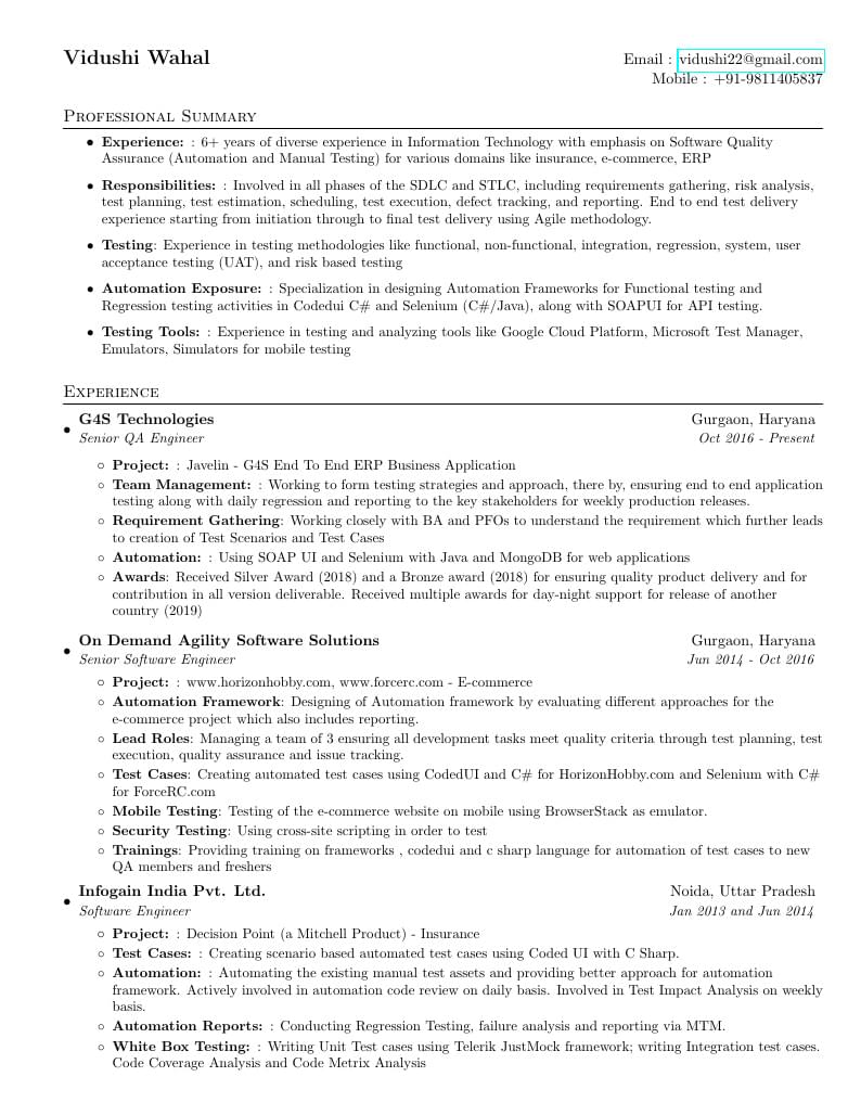 Vidushi Wahal's CV