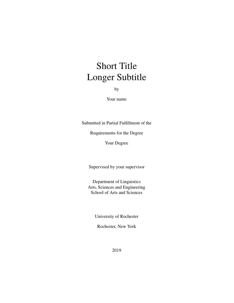 University of Rochester Master's/PhD Thesis Template