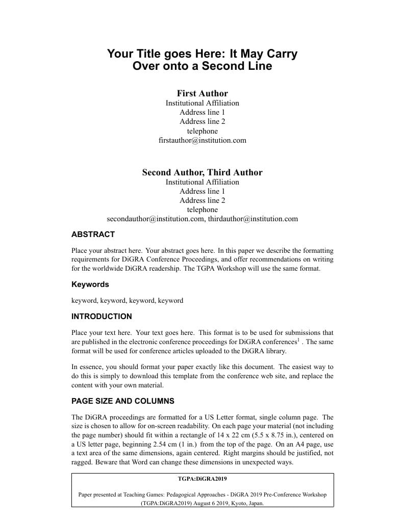 TGAP Workshop DiGRA template 2019