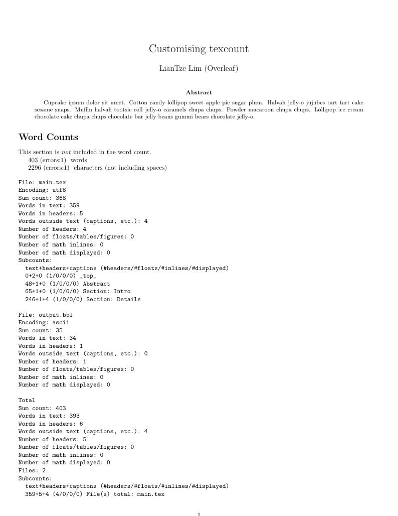 Customising texcount