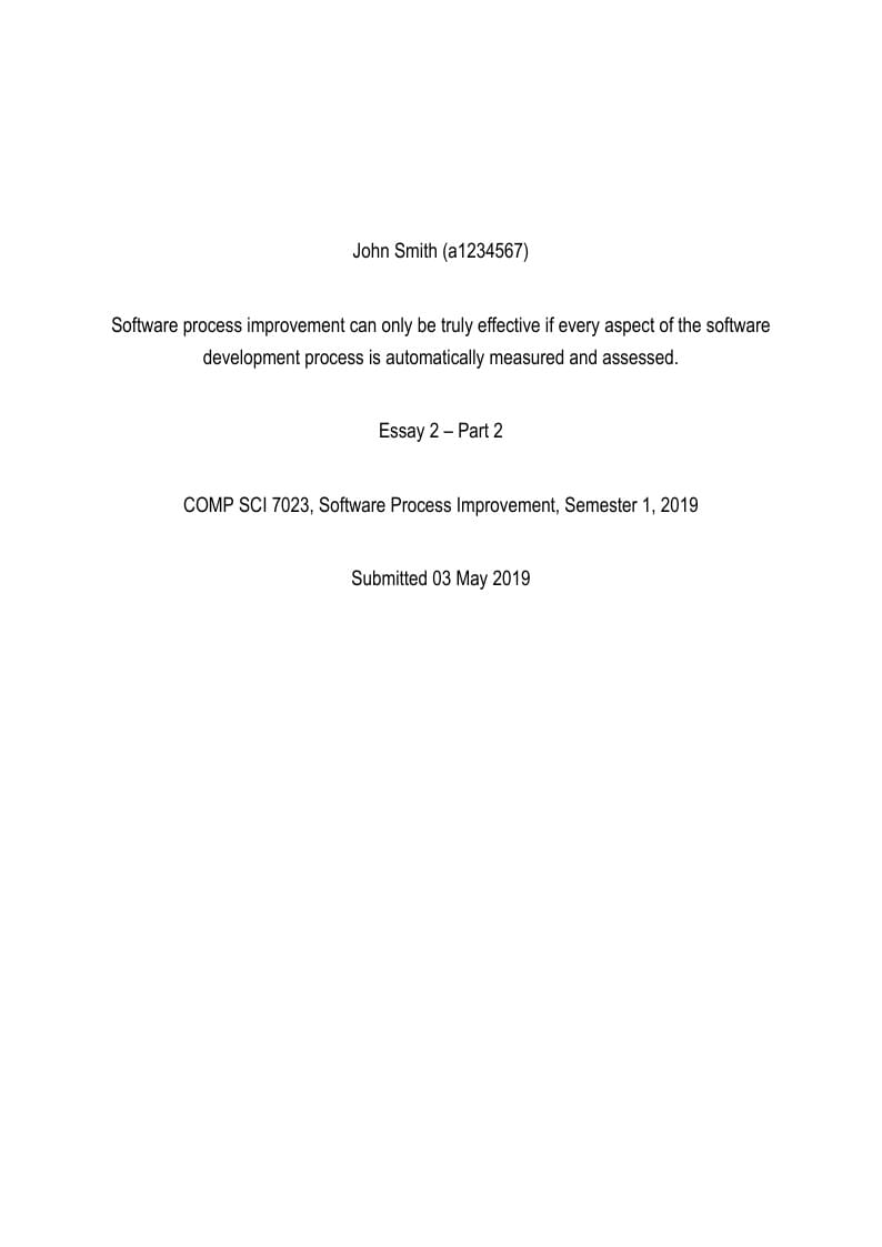 The University of Adelaide - Software Process Improvement - Essay Template