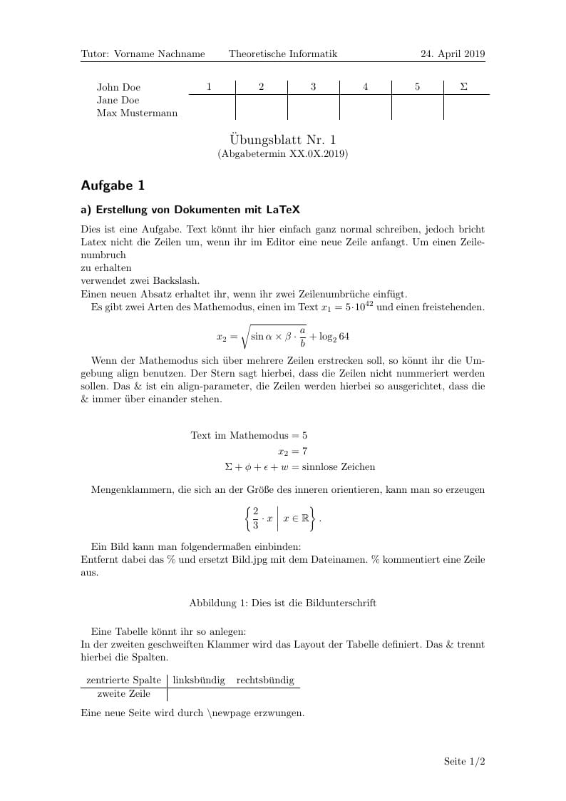 Template for Theoretische Informatik Uni Tübingen