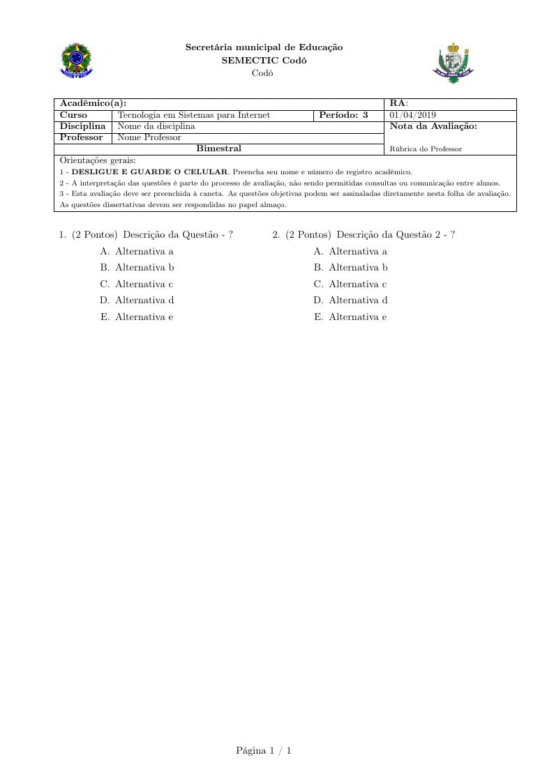 Modelo Prova SEMECTi
