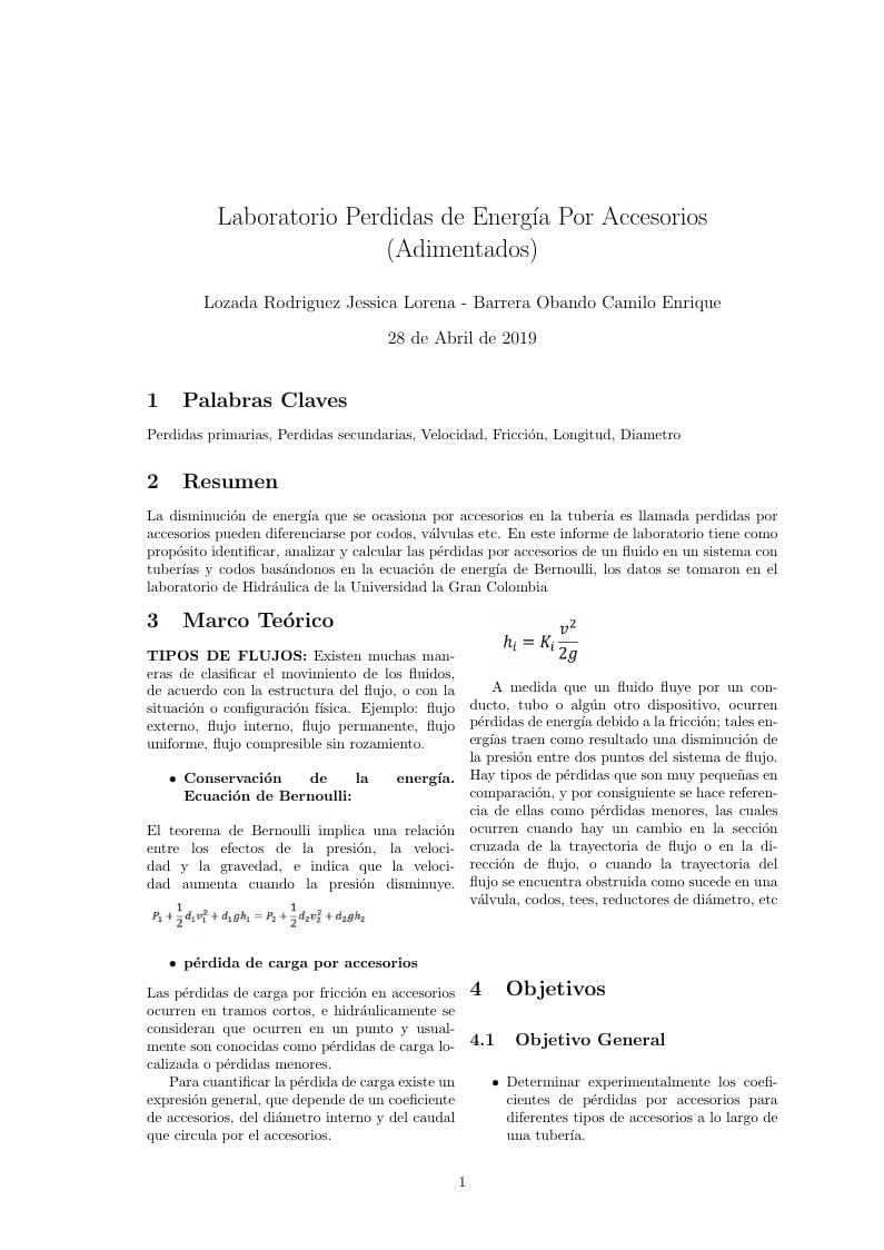 Laboratorio Perdidas de Energía Por Accesorios (Adimentados)