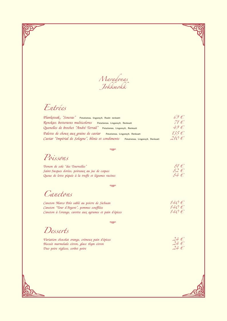 Restaruant Menu