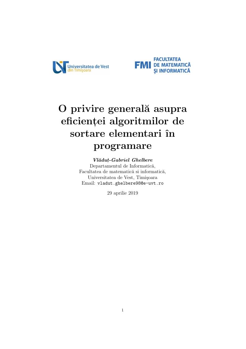 O privire generală asupra eficienței algoritmilor de sortare elementari în programare