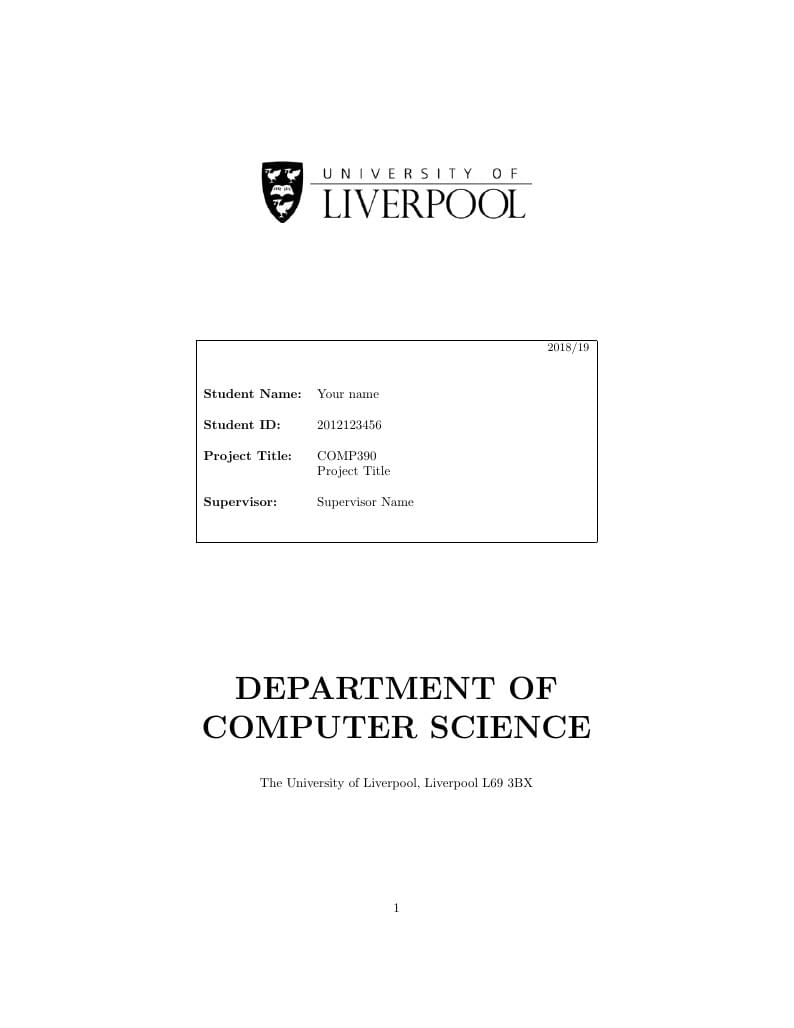 University of Liverpool Dept. Computer Science Cover Template