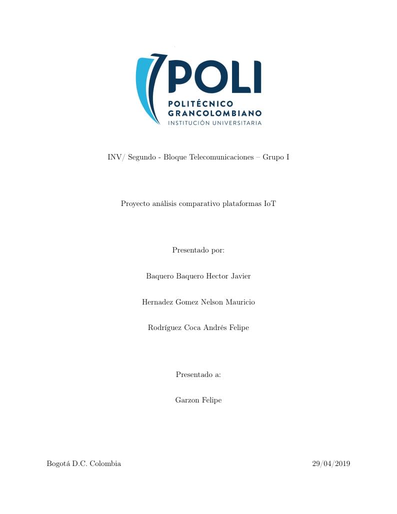 Proyecto Analisis comparativo plataformas IoT