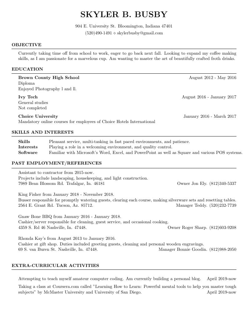 Skyler B. Busby's CV