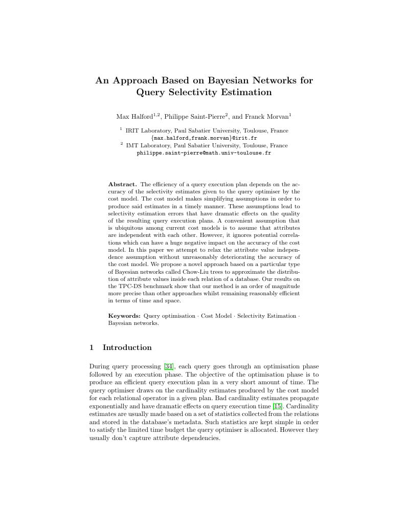 An Approach Based on Bayesian Networks for Query Selectivity Estimation