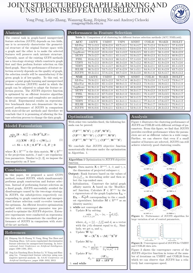Joint Structured Graph Learning and Unsupervised Feature Selection