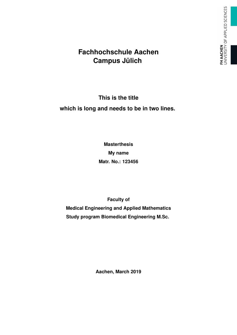 FH Aachen one-sided report or thesis FH Aachen Vorlage Abschlussarbeit einseitig